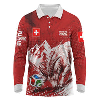 Personalized Switzerland Ibex Soccer 2026 Long Sleeve Polo Shirt Grunge Swiss Football Cross Mountain