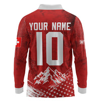 Personalized Switzerland Ibex Soccer 2026 Long Sleeve Polo Shirt Grunge Swiss Football Cross Mountain