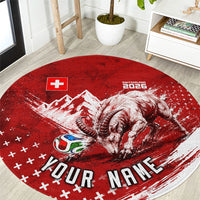 Personalized Switzerland Ibex Soccer 2026 Round Carpet Grunge Swiss Football Cross Mountain