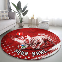 Personalized Switzerland Ibex Soccer 2026 Round Carpet Grunge Swiss Football Cross Mountain