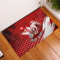 Personalized Switzerland Ibex Soccer 2026 Rubber Doormat Grunge Swiss Football Cross Mountain