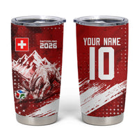 Personalized Switzerland Ibex Soccer 2026 Tumbler Cup Grunge Swiss Football Cross Mountain