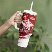 Personalized Switzerland Ibex Soccer 2026 Tumbler With Handle Grunge Swiss Football Cross Mountain