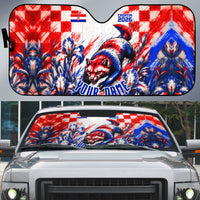 Personalized Croatia Marten Soccer 2026 Auto Sun Shade Football Grunge Checkerboard Croatian Iris Floral