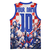 Personalized Croatia Marten Soccer 2026 Basketball Jersey Football Grunge Checkerboard Croatian Iris Floral