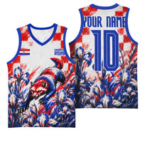 Personalized Croatia Marten Soccer 2026 Basketball Jersey Football Grunge Checkerboard Croatian Iris Floral