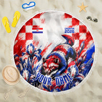 Personalized Croatia Marten Soccer 2026 Beach Blanket Football Grunge Checkerboard Croatian Iris Floral