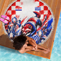 Personalized Croatia Marten Soccer 2026 Beach Blanket Football Grunge Checkerboard Croatian Iris Floral