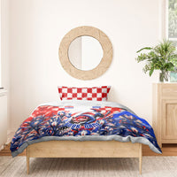 Personalized Croatia Marten Soccer 2026 Bedding Set Football Grunge Checkerboard Croatian Iris Floral