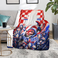 Personalized Croatia Marten Soccer 2026 Blanket Football Grunge Checkerboard Croatian Iris Floral