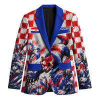 Personalized Croatia Marten Soccer 2026 Blazer Football Grunge Checkerboard Croatian Iris Floral