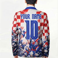 Personalized Croatia Marten Soccer 2026 Blazer Football Grunge Checkerboard Croatian Iris Floral