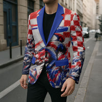 Personalized Croatia Marten Soccer 2026 Blazer Football Grunge Checkerboard Croatian Iris Floral