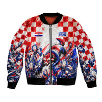 Personalized Croatia Marten Soccer 2026 Bomber Jacket Football Grunge Checkerboard Croatian Iris Floral
