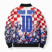 Personalized Croatia Marten Soccer 2026 Bomber Puffer Jacket Football Grunge Checkerboard Croatian Iris Floral