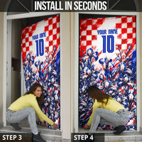 Personalized Croatia Marten Soccer 2026 Door Cover Football Grunge Checkerboard Croatian Iris Floral