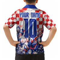 Personalized Croatia Marten Soccer 2026 Kid Hawaiian Shirt Football Grunge Checkerboard Croatian Iris Floral