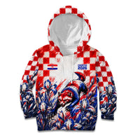 Personalized Croatia Marten Soccer 2026 Kid Hoodie Football Grunge Checkerboard Croatian Iris Floral