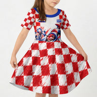 Personalized Croatia Marten Soccer 2026 Kid Short Sleeve Dress Football Grunge Checkerboard Croatian Iris Floral