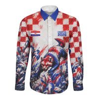 Personalized Croatia Marten Soccer 2026 Long Sleeve Button Shirt Football Grunge Checkerboard Croatian Iris Floral