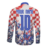 Personalized Croatia Marten Soccer 2026 Long Sleeve Button Shirt Football Grunge Checkerboard Croatian Iris Floral