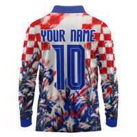 Personalized Croatia Marten Soccer 2026 Long Sleeve Polo Shirt Football Grunge Checkerboard Croatian Iris Floral