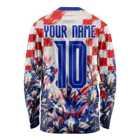 Personalized Croatia Marten Soccer 2026 Long Sleeve Shirt Football Grunge Checkerboard Croatian Iris Floral