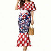 Personalized Croatia Marten Soccer 2026 Mermaid Dress Football Grunge Checkerboard Croatian Iris Floral