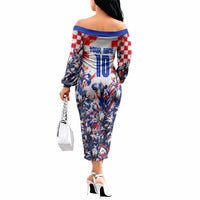 Personalized Croatia Marten Soccer 2026 Off The Shoulder Long Sleeve Dress Football Grunge Checkerboard Croatian Iris Floral