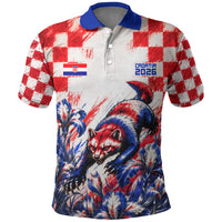 Personalized Croatia Marten Soccer 2026 Polo Shirt Football Grunge Checkerboard Croatian Iris Floral