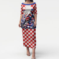 Personalized Croatia Marten Soccer 2026 Puletasi Football Grunge Checkerboard Croatian Iris Floral