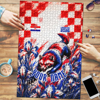 Personalized Croatia Marten Soccer 2026 Puzzle Football Grunge Checkerboard Croatian Iris Floral