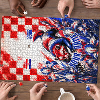 Personalized Croatia Marten Soccer 2026 Puzzle Football Grunge Checkerboard Croatian Iris Floral