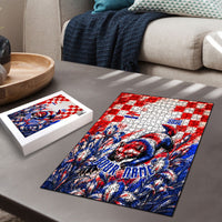 Personalized Croatia Marten Soccer 2026 Puzzle Football Grunge Checkerboard Croatian Iris Floral