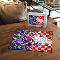 Personalized Croatia Marten Soccer 2026 Puzzle Football Grunge Checkerboard Croatian Iris Floral