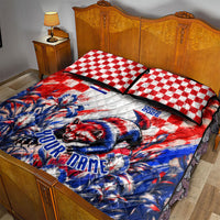 Personalized Croatia Marten Soccer 2026 Quilt Bed Set Football Grunge Checkerboard Croatian Iris Floral