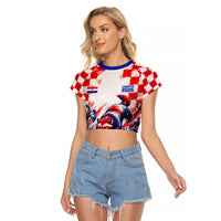 Personalized Croatia Marten Soccer 2026 Raglan Cropped T Shirt Football Grunge Checkerboard Croatian Iris Floral
