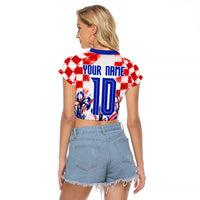 Personalized Croatia Marten Soccer 2026 Raglan Cropped T Shirt Football Grunge Checkerboard Croatian Iris Floral