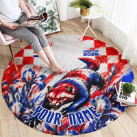 Personalized Croatia Marten Soccer 2026 Round Carpet Football Grunge Checkerboard Croatian Iris Floral