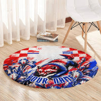 Personalized Croatia Marten Soccer 2026 Round Carpet Football Grunge Checkerboard Croatian Iris Floral