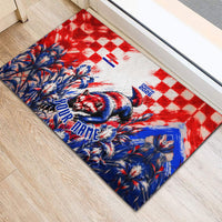 Personalized Croatia Marten Soccer 2026 Rubber Doormat Football Grunge Checkerboard Croatian Iris Floral