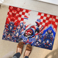 Personalized Croatia Marten Soccer 2026 Rubber Doormat Football Grunge Checkerboard Croatian Iris Floral