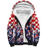 Personalized Croatia Marten Soccer 2026 Sherpa Hoodie Football Grunge Checkerboard Croatian Iris Floral