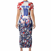 Personalized Croatia Marten Soccer 2026 Short Sleeve Bodycon Dress Football Grunge Checkerboard Croatian Iris Floral