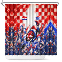 Personalized Croatia Marten Soccer 2026 Shower Curtain Football Grunge Checkerboard Croatian Iris Floral