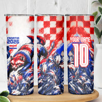 Personalized Croatia Marten Soccer 2026 Skinny Tumbler Football Grunge Checkerboard Croatian Iris Floral