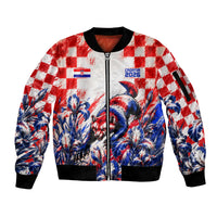 Personalized Croatia Marten Soccer 2026 Sleeve Zip Bomber Jacket Football Grunge Checkerboard Croatian Iris Floral