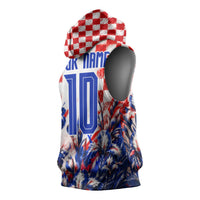 Personalized Croatia Marten Soccer 2026 Sleeveless Hoodie Football Grunge Checkerboard Croatian Iris Floral