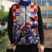 Personalized Croatia Marten Soccer 2026 Sleeveless Puffer Jacket Football Grunge Checkerboard Croatian Iris Floral