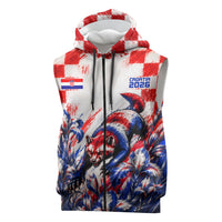 Personalized Croatia Marten Soccer 2026 Sleeveless Zip Hoodie Football Grunge Checkerboard Croatian Iris Floral